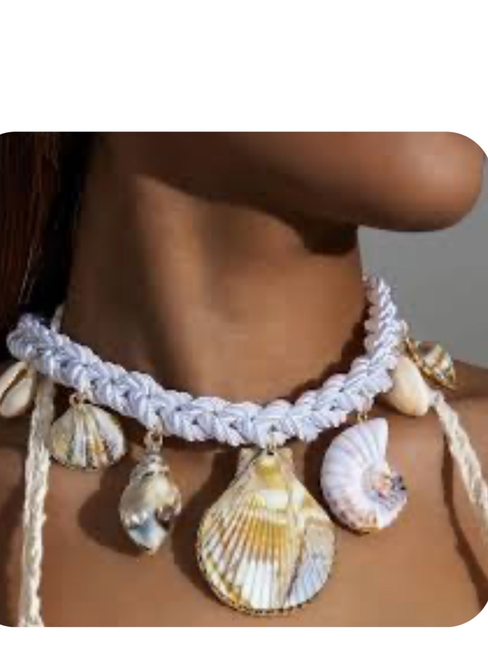 White Braided Shell Charm Necklace - Picture 1 of 8